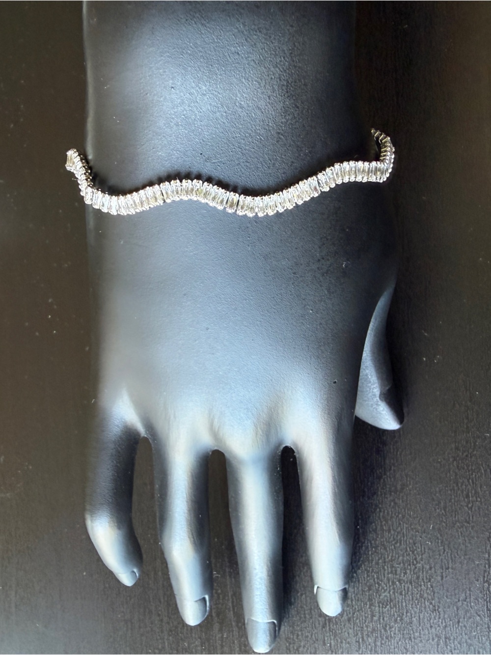Sterling Silver-Tone Clear Crystal Tennis Bracelet